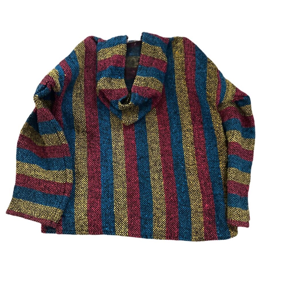 Baja 1990’s Afghan Men’s Multicolor Stripped Boho Hoodie SZ  Large X-Large - Picture 4 of 7